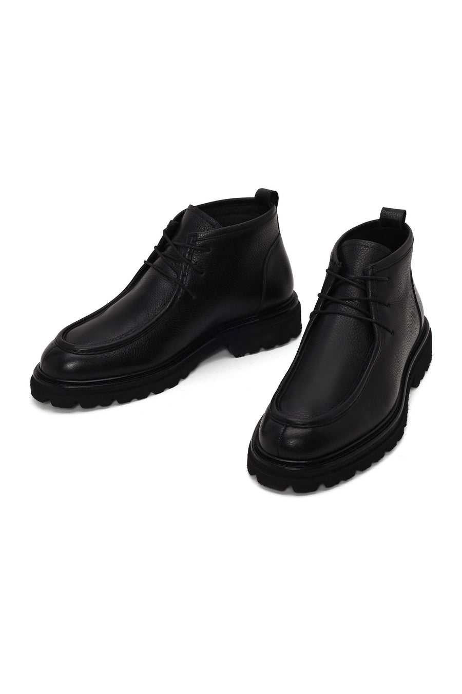 Male Black Lace-up Leather Casual Boots