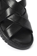 Kadın Siyah Kalın Tabanlı Deri Comfort Sandalet | Derimod