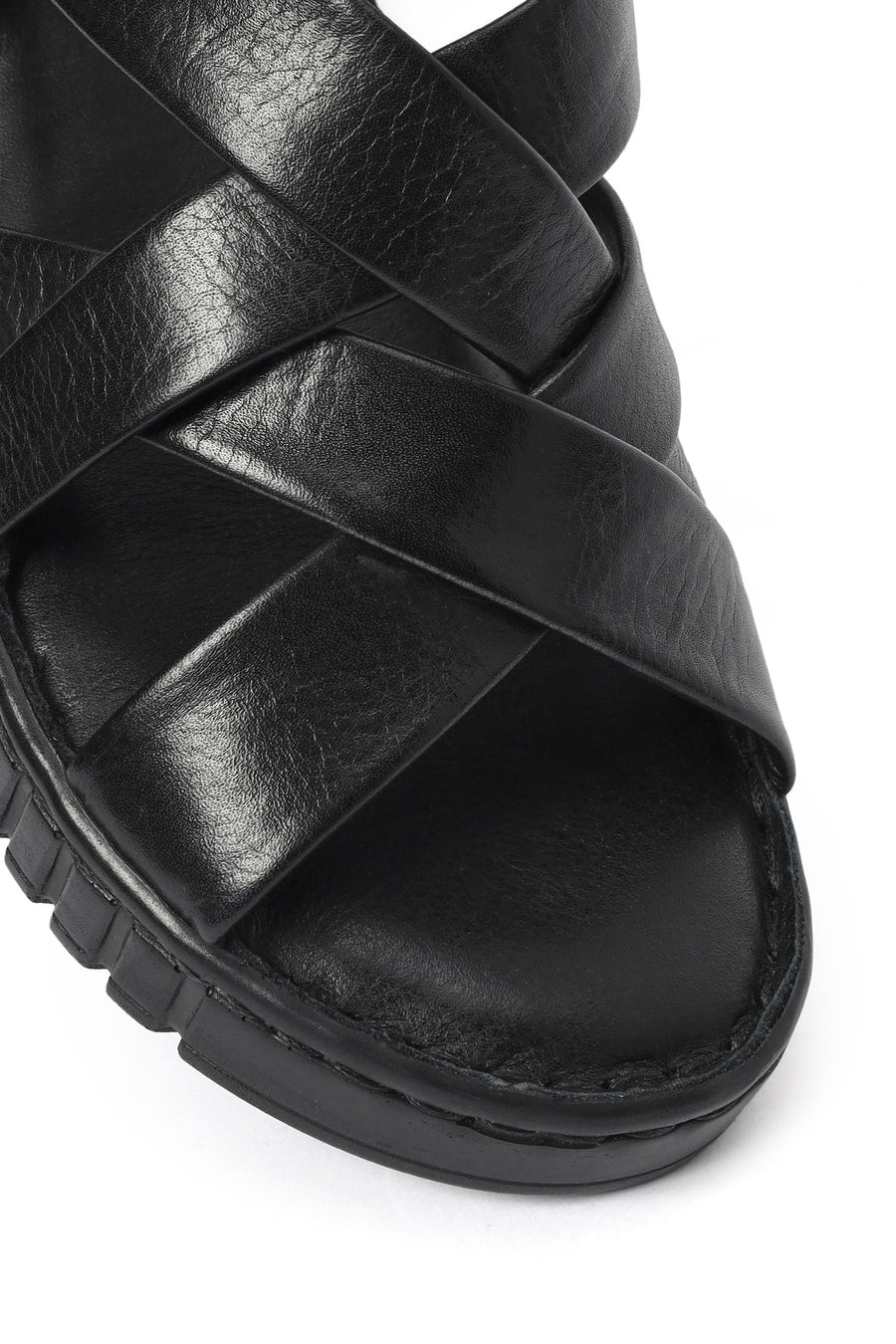 Kadın Siyah Kalın Tabanlı Deri Comfort Sandalet