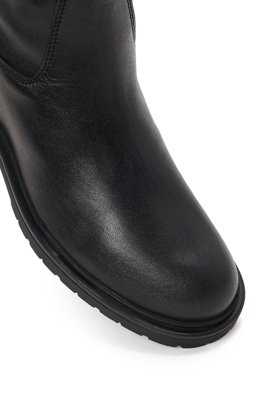 Woman Black Buckled Zip Closure Leather Casual Boots