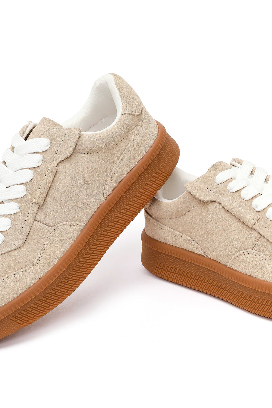 Kadın Bej Bağcıklı Süet Deri Sneaker