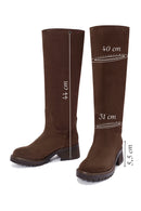 Women's Brown Chunky Heel Suede Leather Boots | Derimod