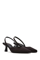 Women's Black Open Back Short Chunky Heel Fabric Shoes | Derimod