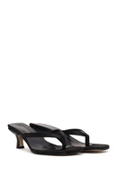 Woman Black Short-Heeled Satin Toe-Post Slipper | Derimod
