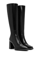 Woman Black Zip Closure Chunky Heeled Leather Boots | Derimod