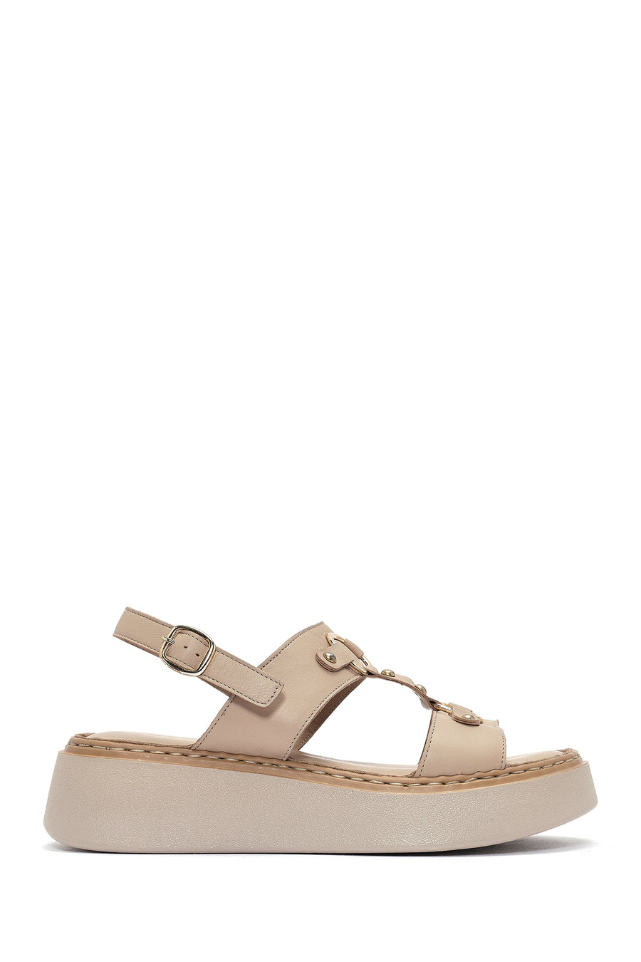 Women's Cream Ankle Buckle Thick Soled Leather Comfort Sandals 25SFD342518 | Derimod