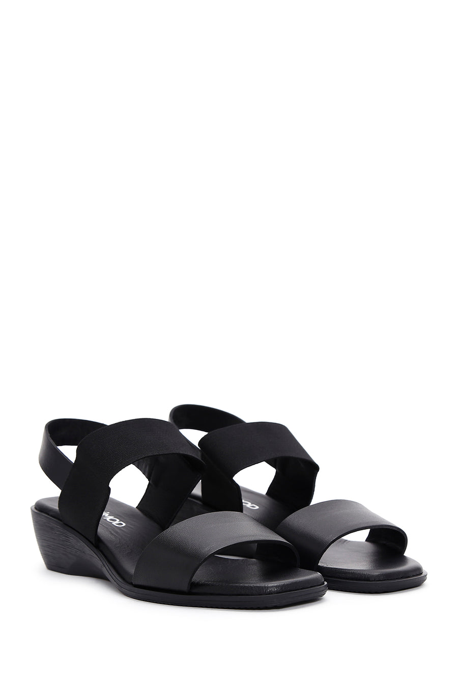 Women's Black Wedge Heeled Leather Sandals