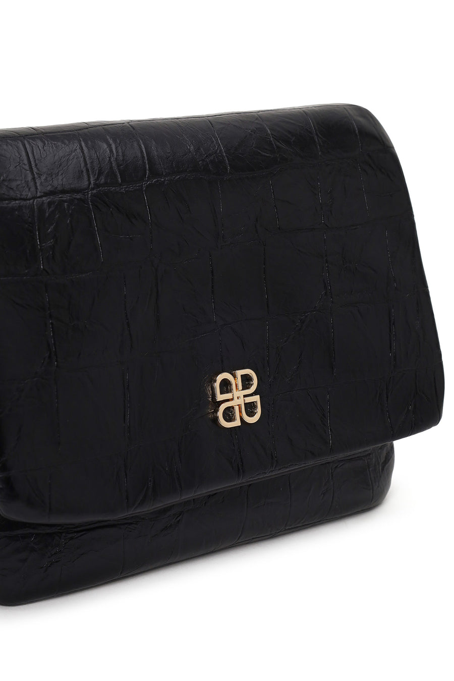 Woman Black Croc-Embossed Crossbody Bag