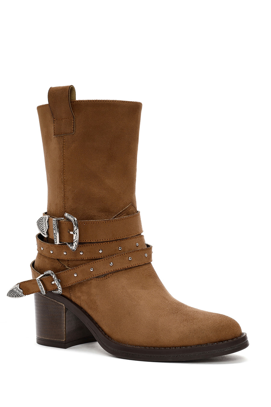 Women's Tan Suede Heeled Cowboy Boots