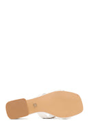 Woman White Stone-Embellished Thick Short-Heeled Slipper | Derimod