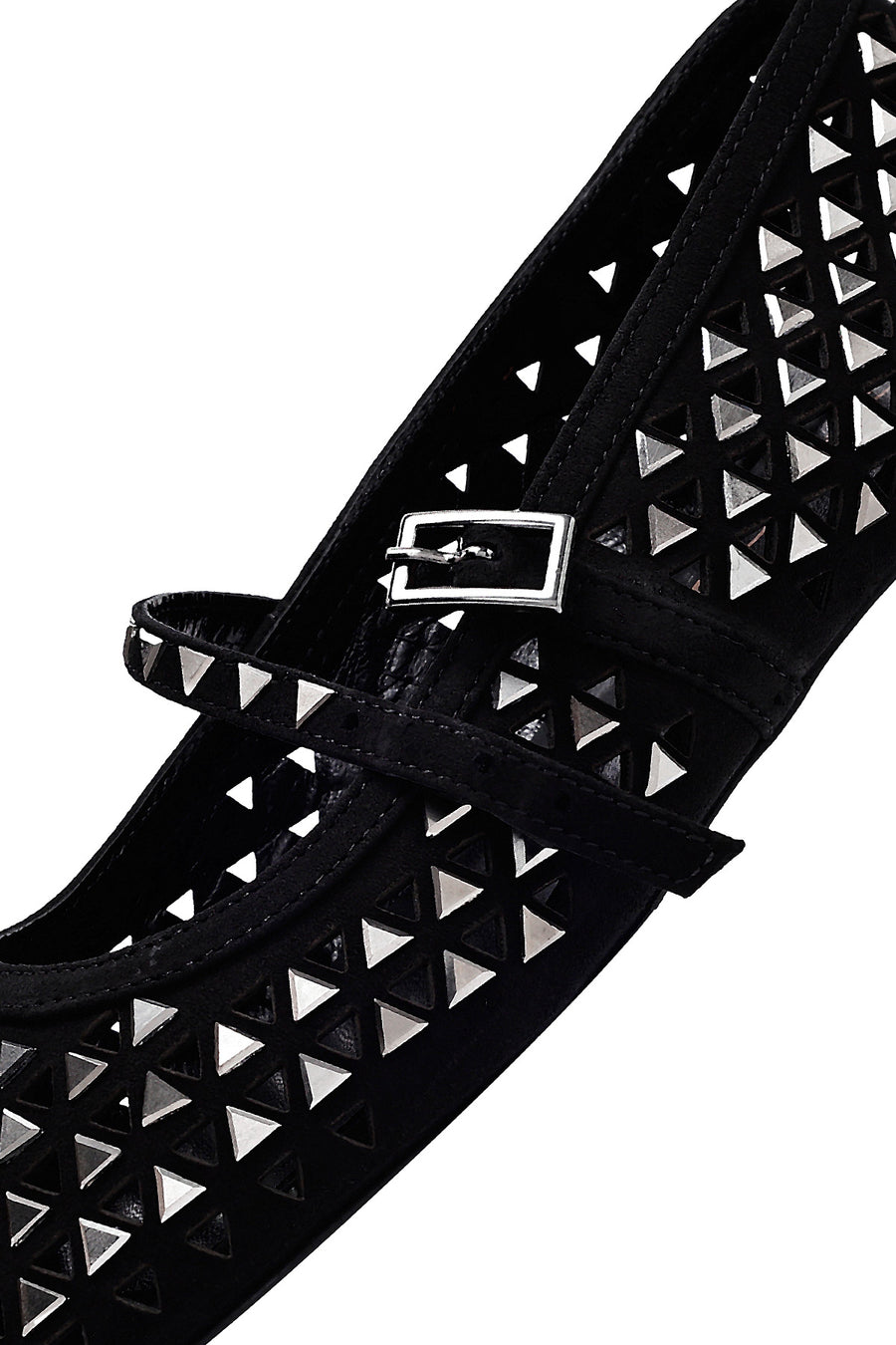 Women's Black Buckled Stoned Leather Ballerinas