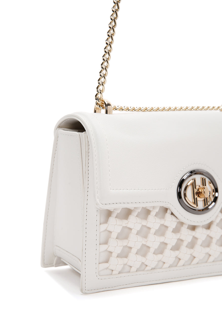 Women's White Long Chain Strap Knitted Crossbody Bag