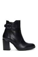 Women's Black Leather Buckle Heeled Boots | Derimod