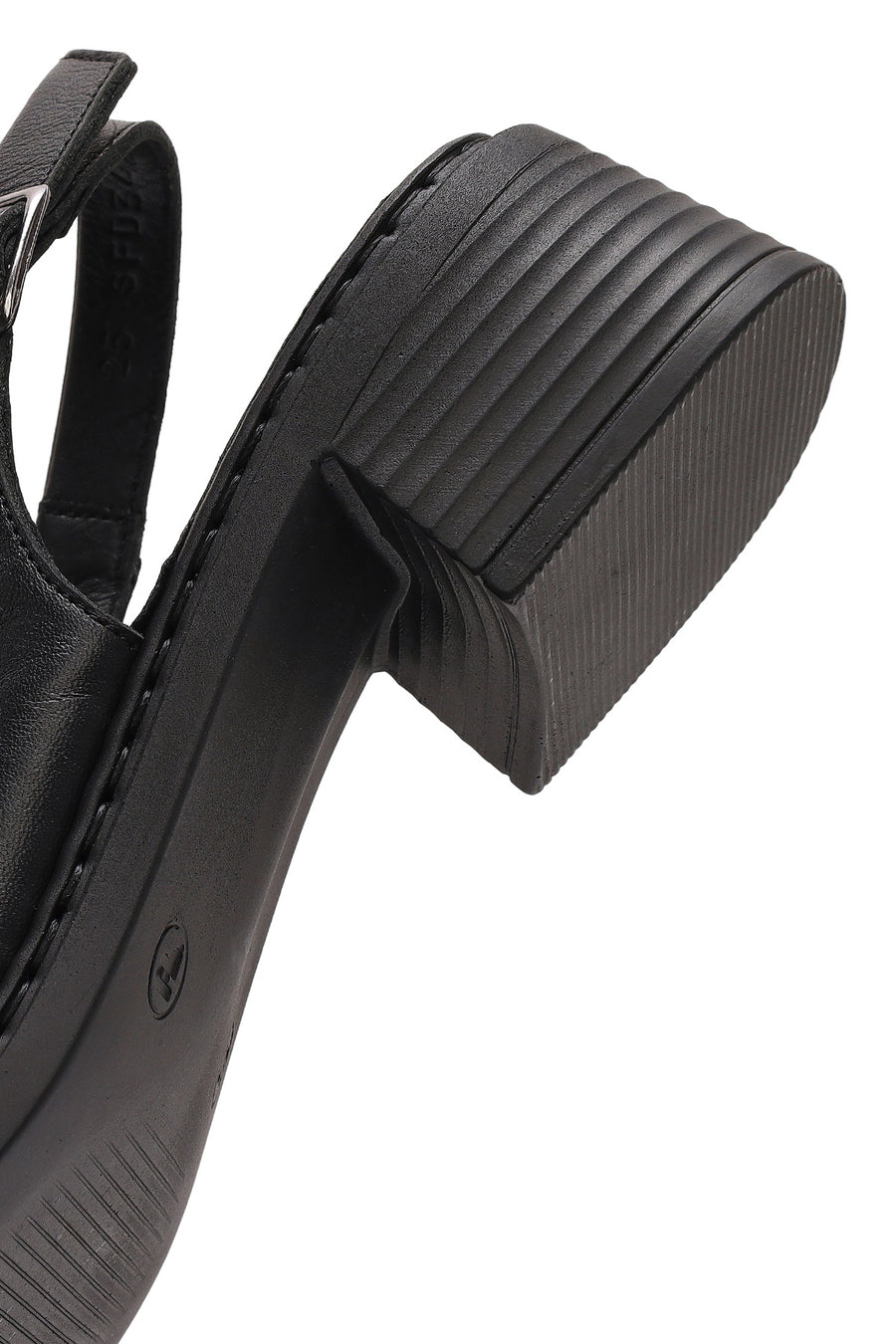 Women's Black Ankle Buckle Low Heel Leather Sandals