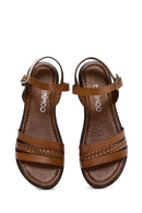 Women's Tan Ankle Strap Thick Soled Leather Bodrum Sandals | Derimod
