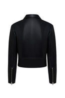 Dolores Women's Black Lapel Short Leather Jacket | Derimod