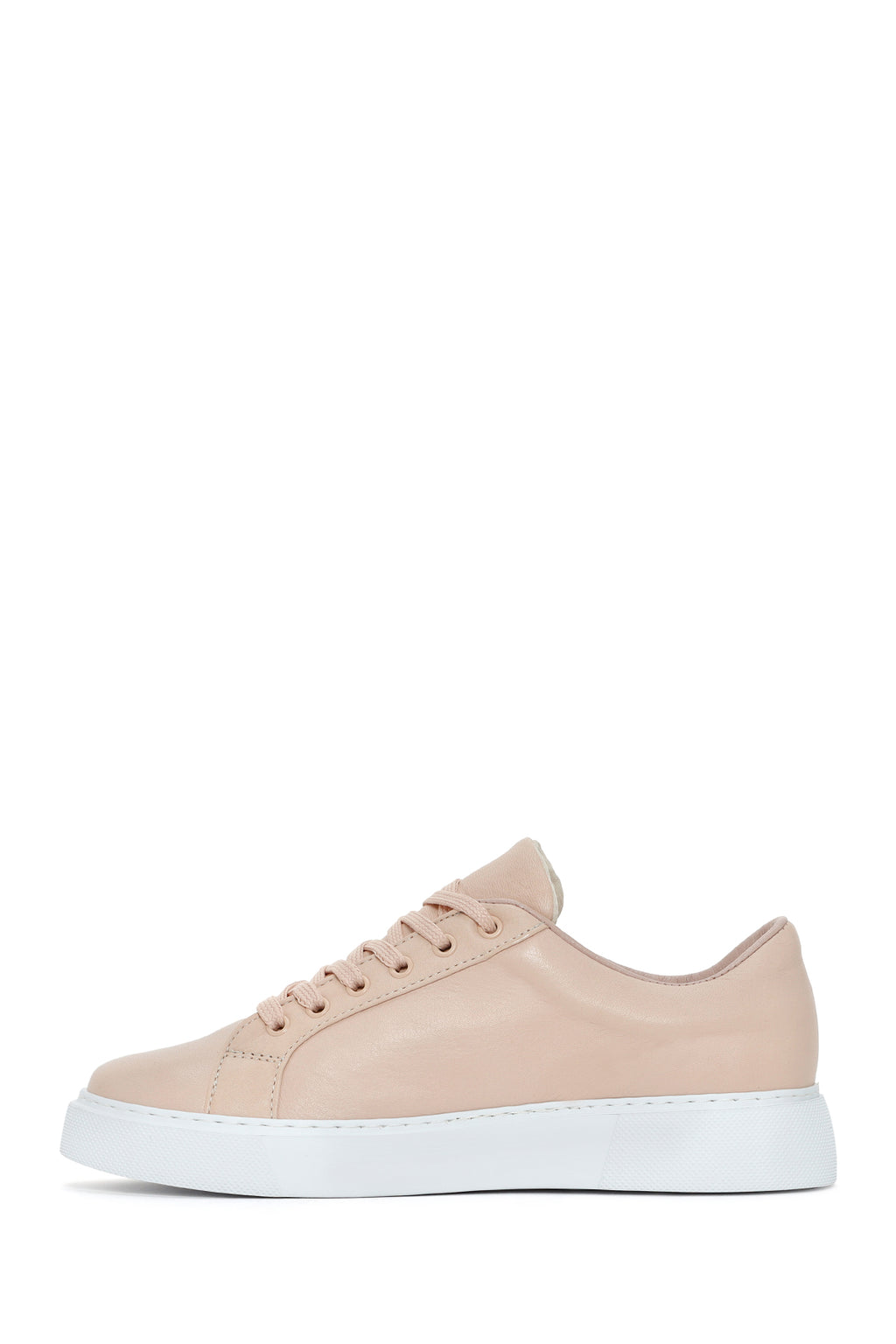 Kadın Pudra Bağcıklı Deri Sneaker