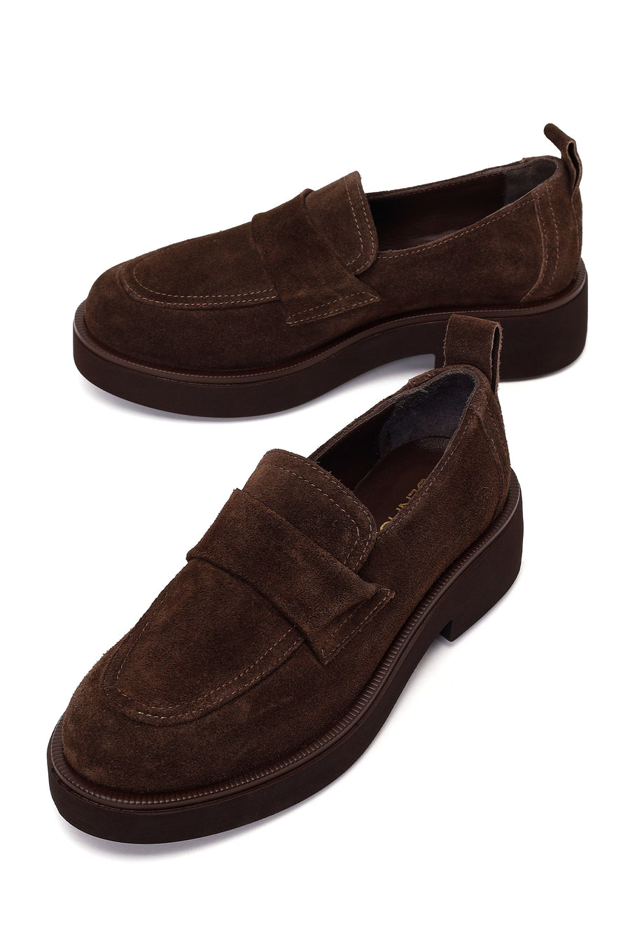 Kadın Koyu Vizon Süet Deri Maskülen Loafer