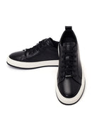 Erkek Siyah Bağcıklı Deri Sneaker | Derimod