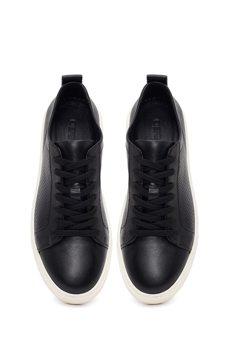 Erkek Siyah Bağcıklı Deri Sneaker