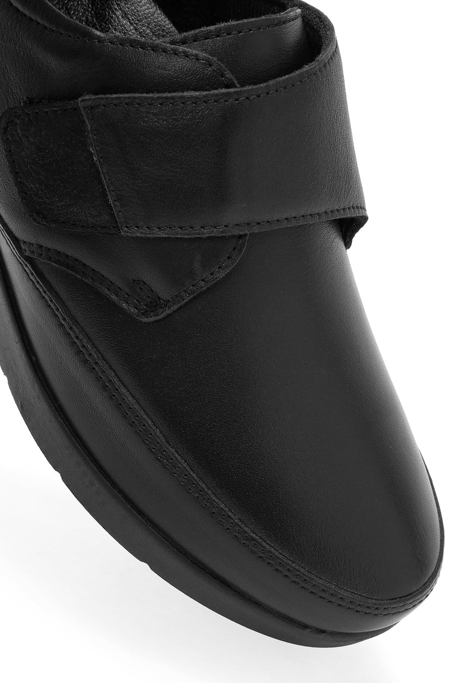 Women's Black Strappy Leather Comfort Shoes