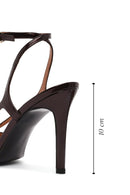 Women's Burgundy Ankle Strap High Thin Heel Leather Sandals | Derimod