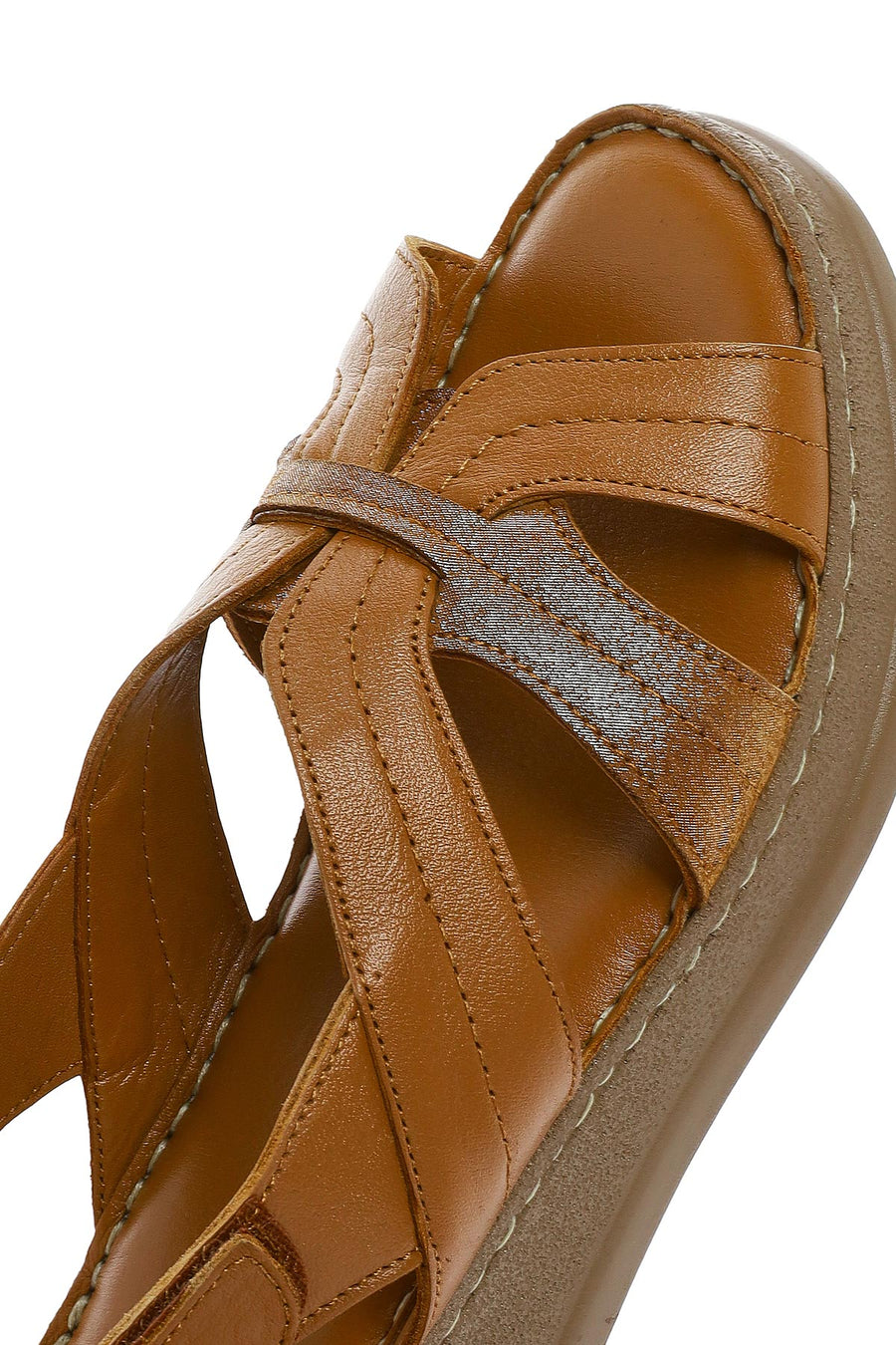 Kadın Taba Kalın Tabanlı Deri Comfort Sandalet