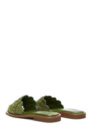 Women's Green Leather Braided Slippers | Derimod