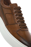 Men's Tan Lace-up Thick-Sole Leather Sneaker | Derimod