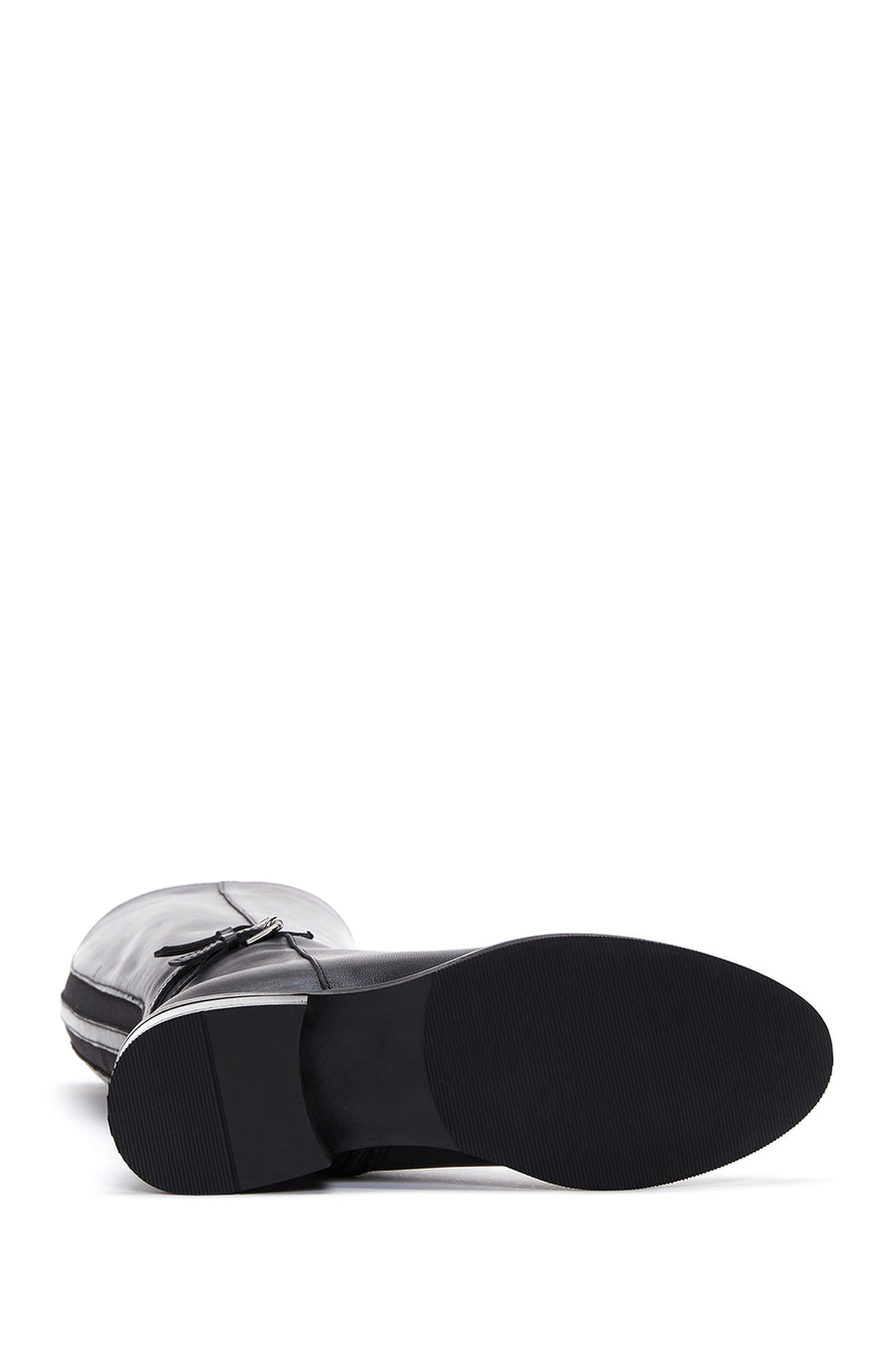 Women's Black Buckle Zippered Leather Boots