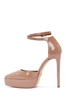 Women's Beige Ankle Buckle Platform Heeled Patent Leather Shoes | Derimod