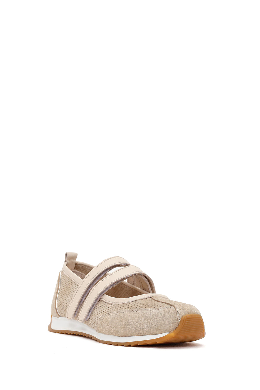 Women's Beige Strapped Suede Leather Ballet Flats
