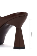 Woman Brown Heeled Leather Slipper | Derimod