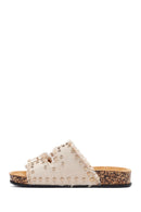 Women's Beige Stone Detailed Fabric Slippers | Derimod