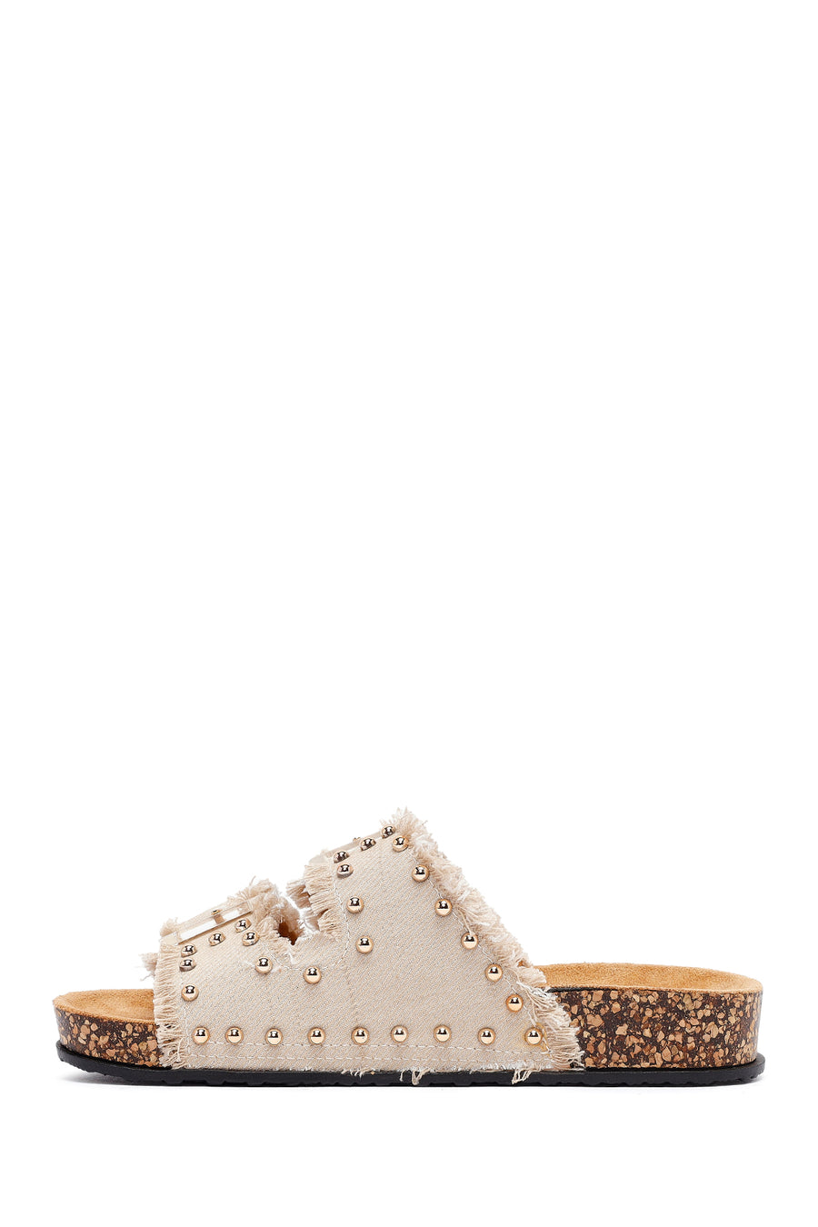 Women's Beige Stone Detailed Fabric Slippers