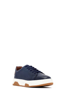 Erkek Lacivert Bağcıklı Kalın Tabanlı Deri Sneaker | Derimod