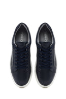 Erkek Lacivert Bağcıklı Deri Sneaker | Derimod