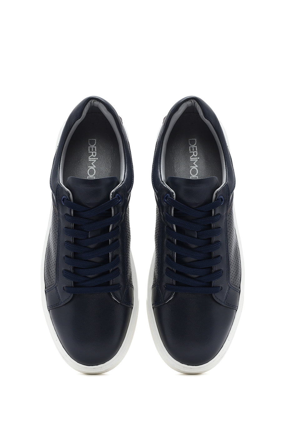 Erkek Lacivert Bağcıklı Deri Sneaker