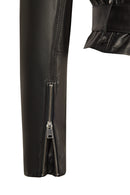 Avanti Woman Black Off-Shoulder Short Biker Leather Jacket | Derimod