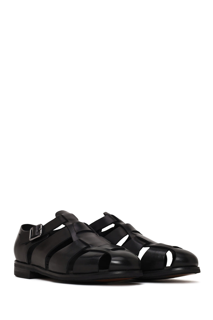 Derimod Black Male Black Leather Buckled Summery / Summer Shoes