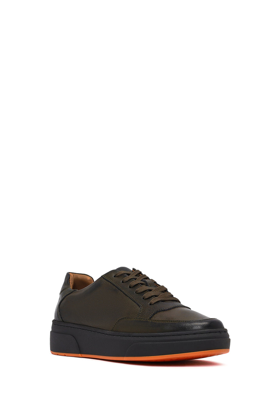 Erkek Haki Bağcıklı Deri Sneaker
