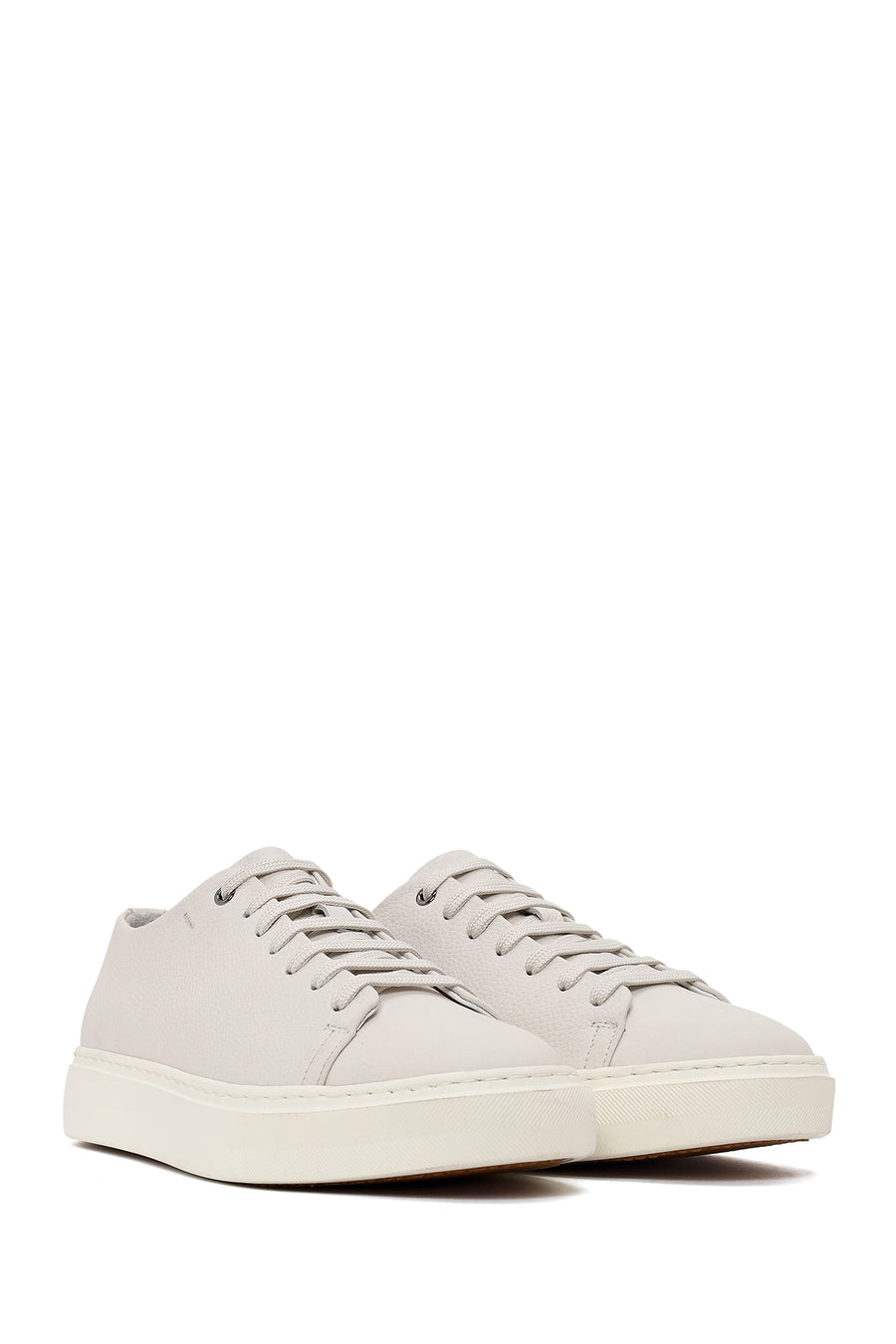 Male White Lace-Up Leather Sneaker