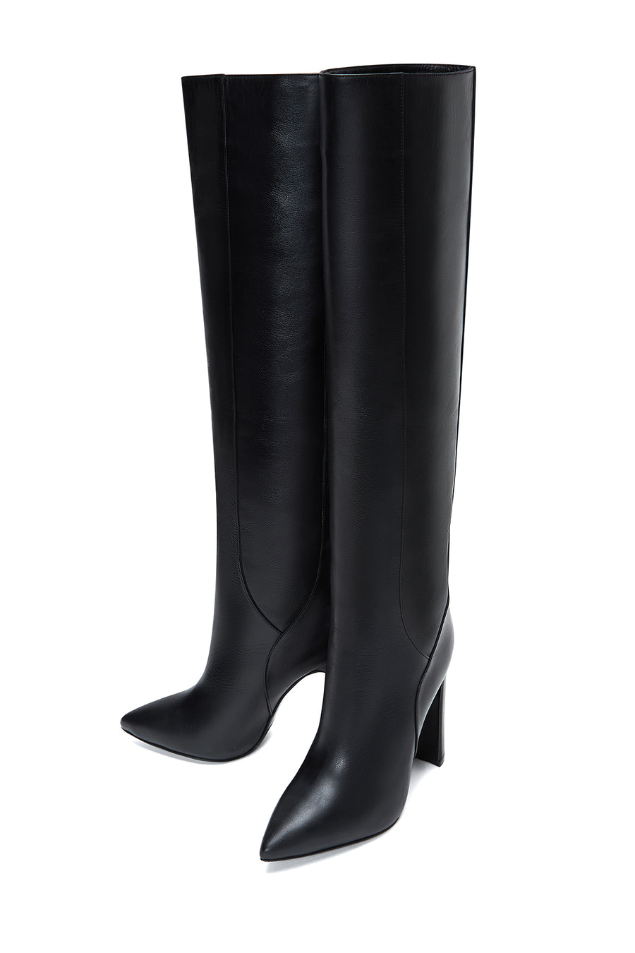 Women's Black Leather Heeled Boots