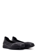 Women's Black Patterned Leather Ballet Flats | Derimod