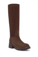 Women's Brown Chunky Heel Suede Leather Boots | Derimod