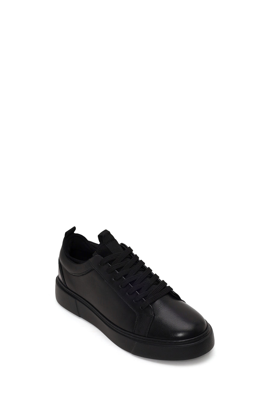 Erkek Siyah Bağcıklı Deri Sneaker