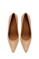 Woman Beige Thick-Heeled Leather Stiletto | Derimod