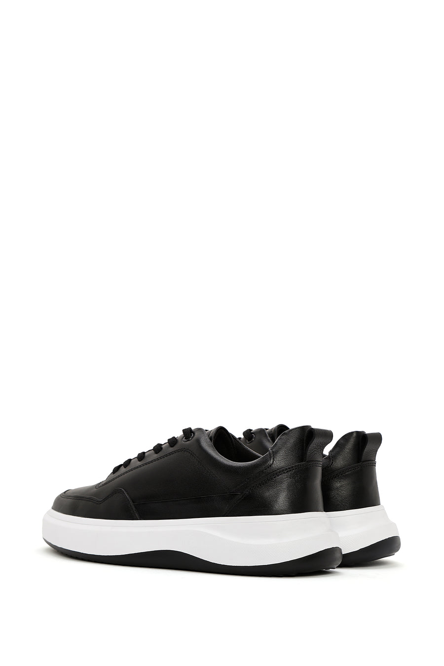 Erkek Siyah Bağcıklı Deri Sneaker