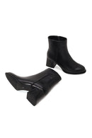 Woman Black Zip Closure Thick-Heeled Leather Boots | Derimod