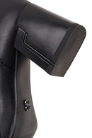 Woman Black Zip Closure Thick-Heeled Leather Boots | Derimod